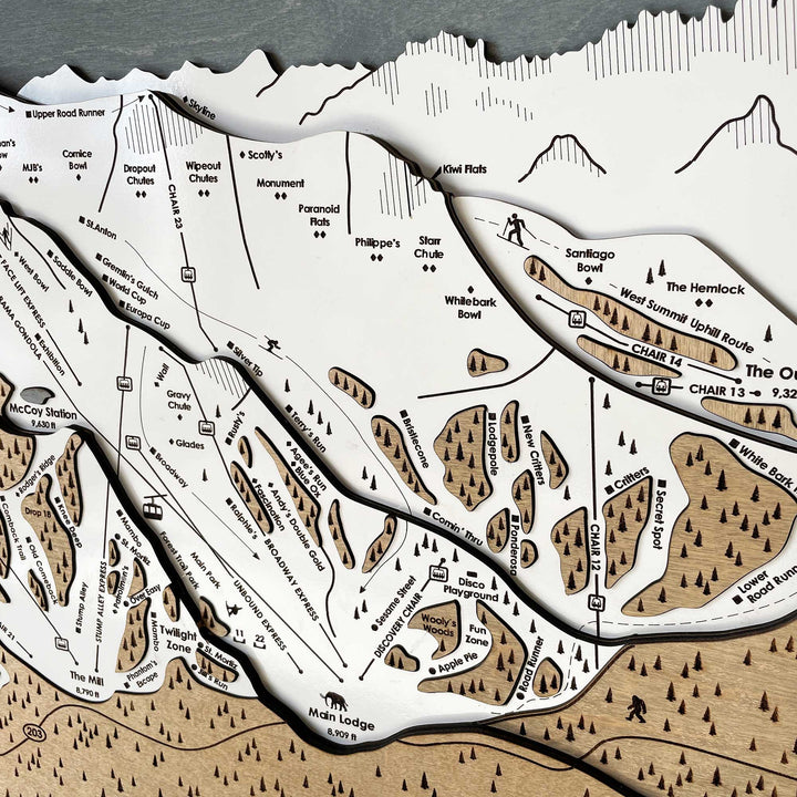 Laser-Engraved Mammoth Mountain Ski Map