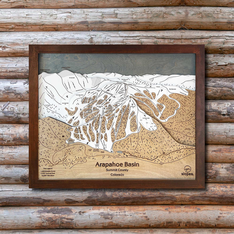 Arapahoe Basin, CO Ski Trail Map Artwork Slopes Mountain Art 23" x 28" Rustic Kona 