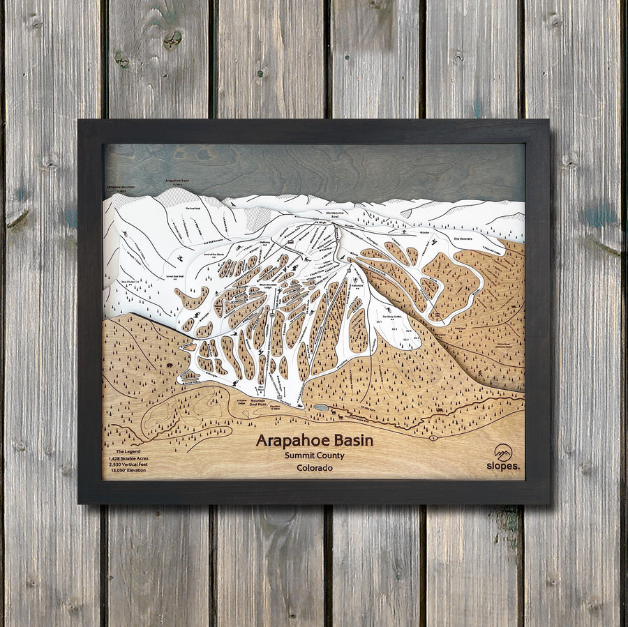 Arapahoe Basin, CO Ski Trail Map Artwork Slopes Mountain Art 23" x 28" Matte Black 