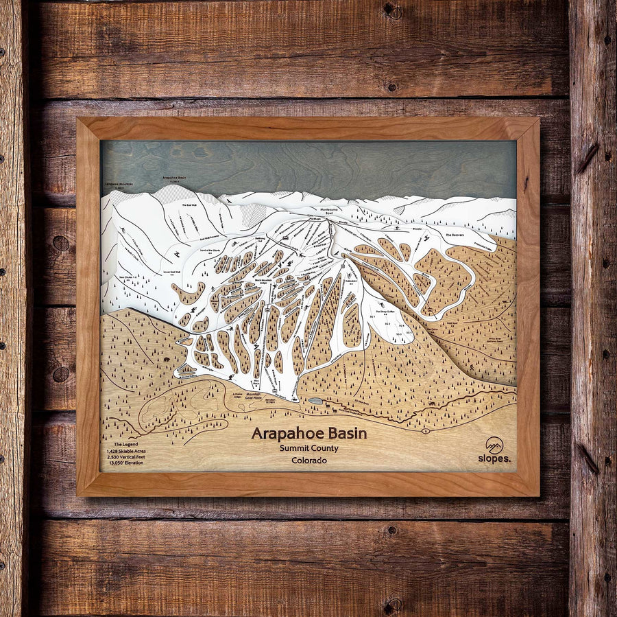 Arapahoe Basin, CO Ski Trail Map Artwork Slopes Mountain Art 23" x 28" Natural 