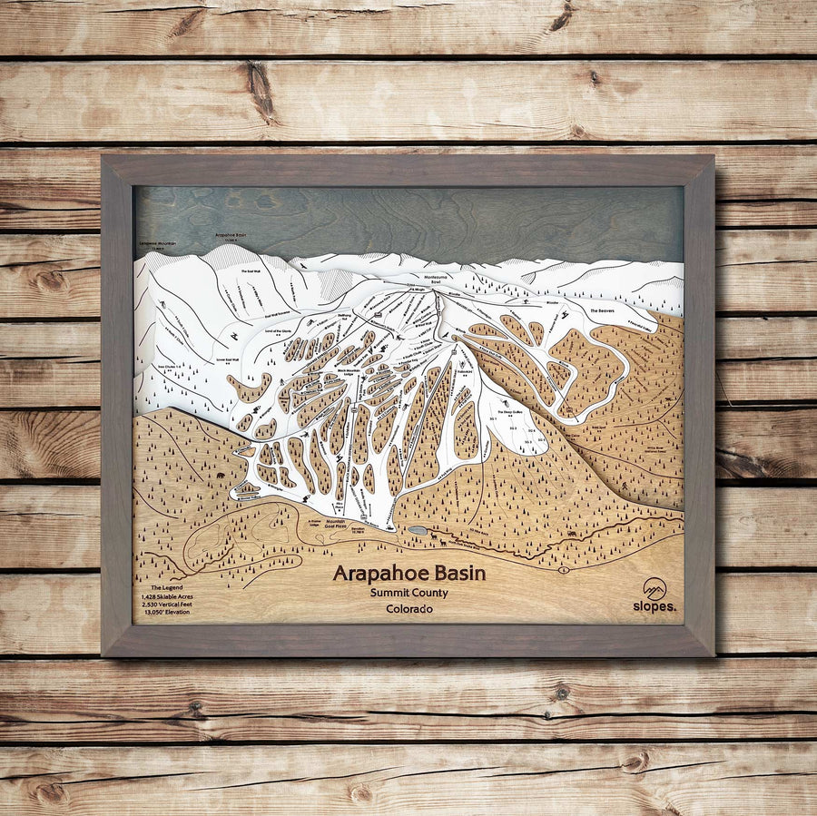 Arapahoe Basin, CO Ski Trail Map Artwork Slopes Mountain Art 23" x 28" Storm Grey 