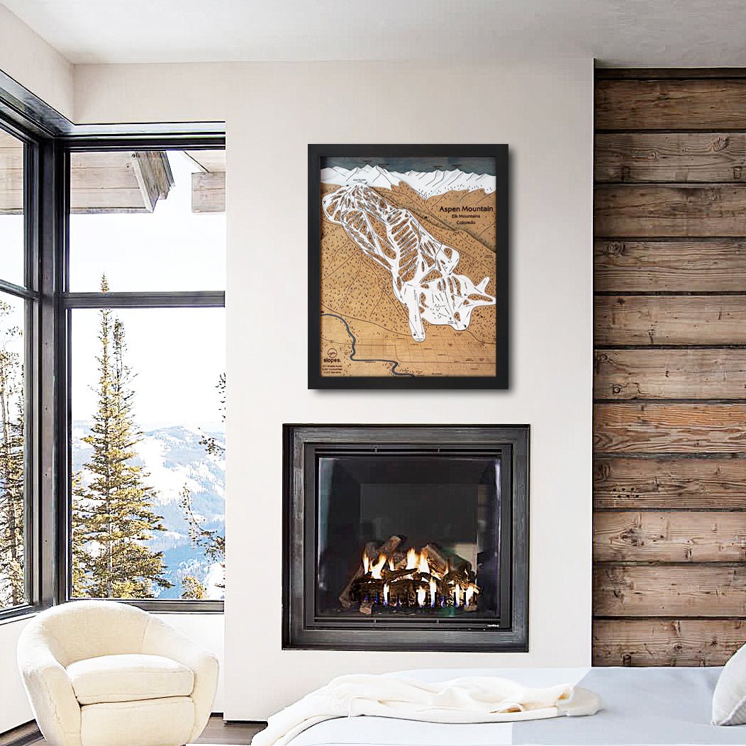Aspen Mountain, CO Ski Trail Map Artwork Slopes Mountain Art   