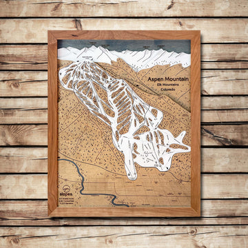 Aspen Mountain, CO Ski Trail Map Artwork Slopes Mountain Art 23" x 28" Natural 