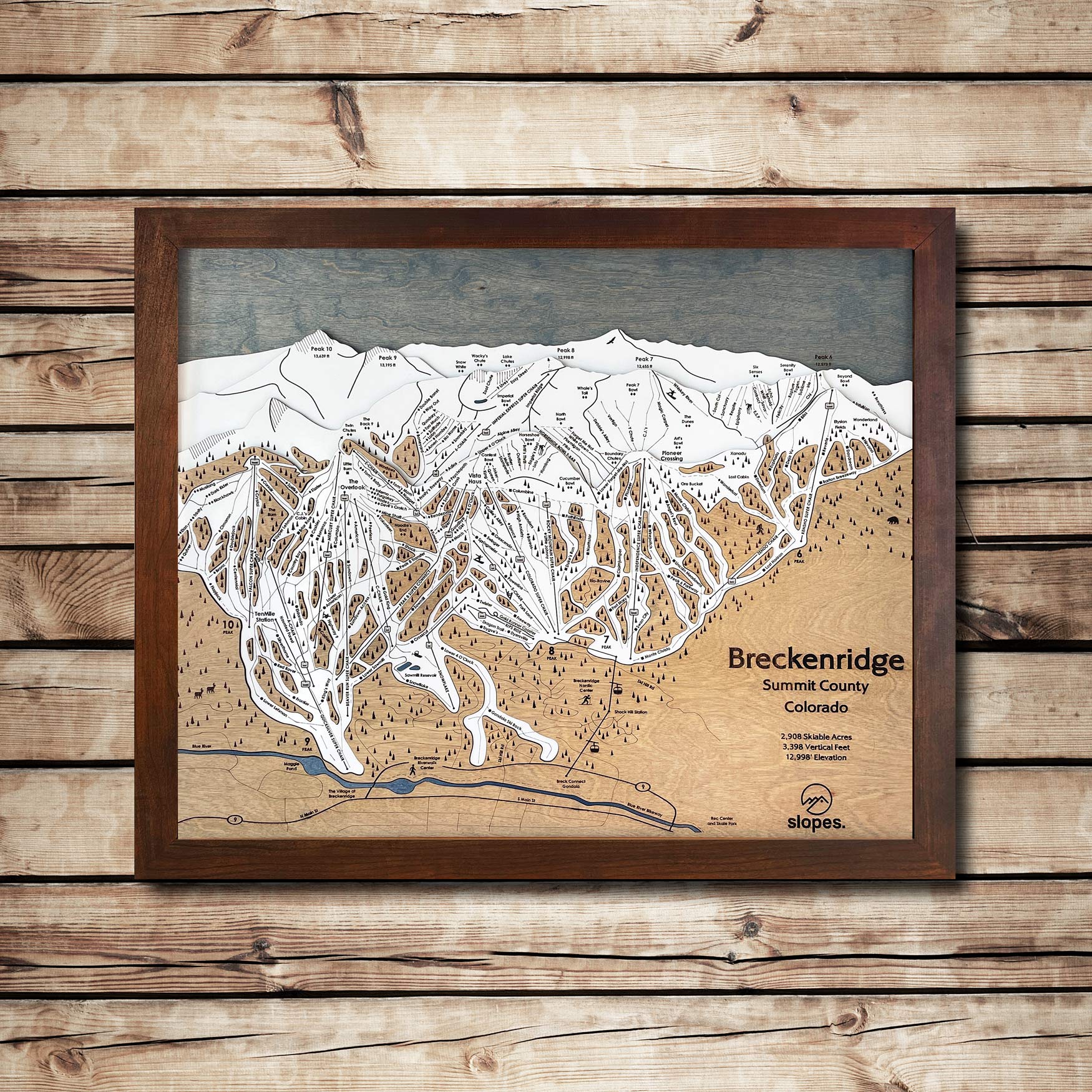 Breckenridge, CO Ski Trail Map Artwork Slopes Mountain Art 23" x 28" Rustic Kona 