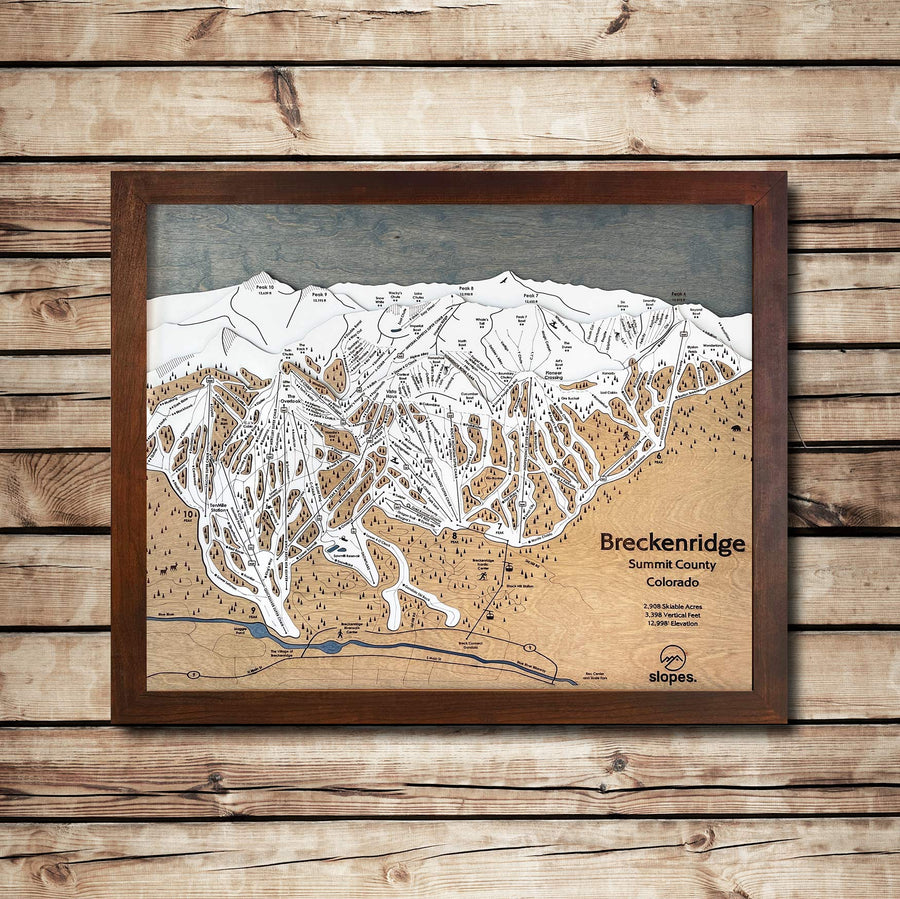 Breckenridge, CO Ski Trail Map Artwork Slopes Mountain Art 23" x 28" Rustic Kona 