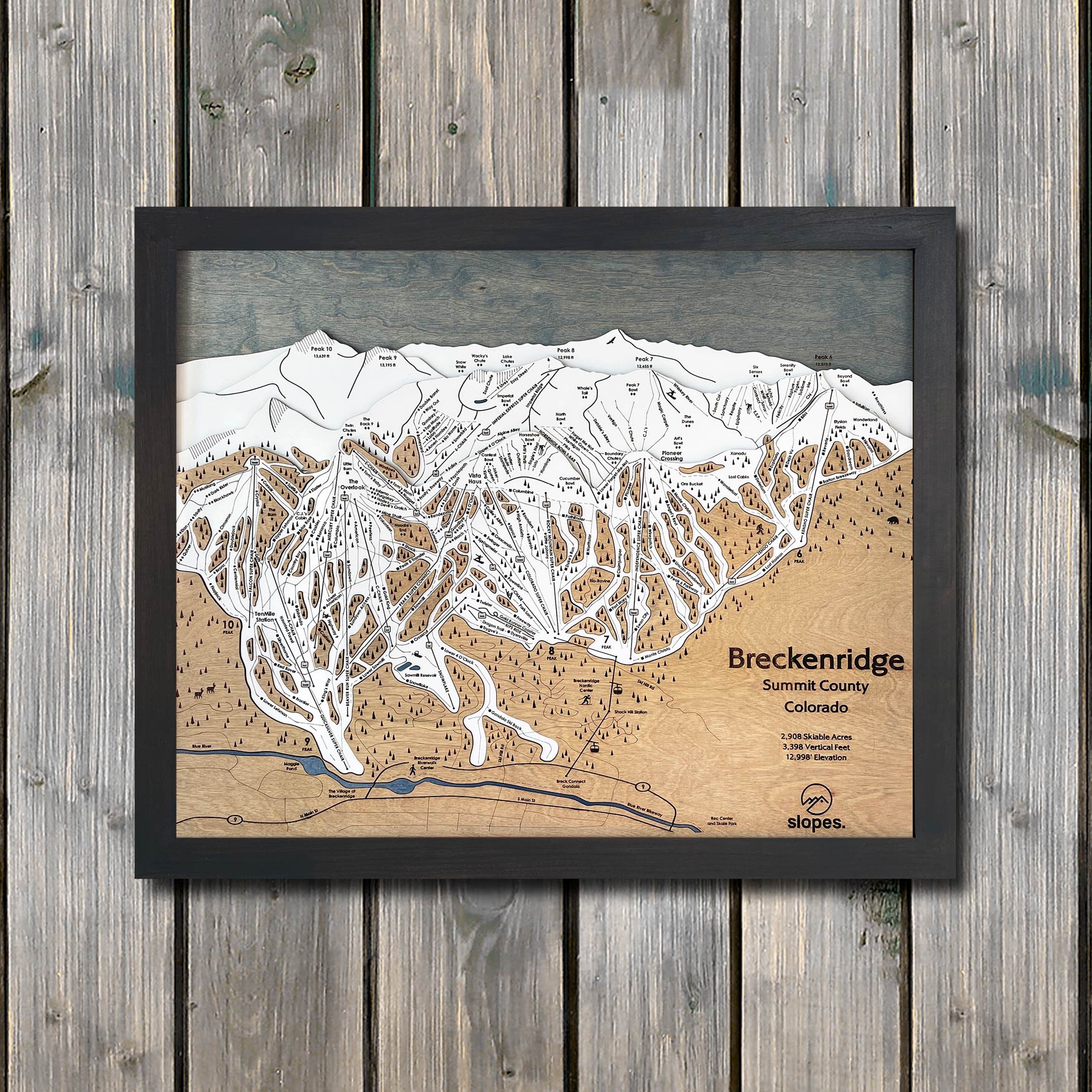 Breckenridge Ski Trail Map 3D - Breckenridge Ski Map Wooden Wall Art Matte Black 369177 