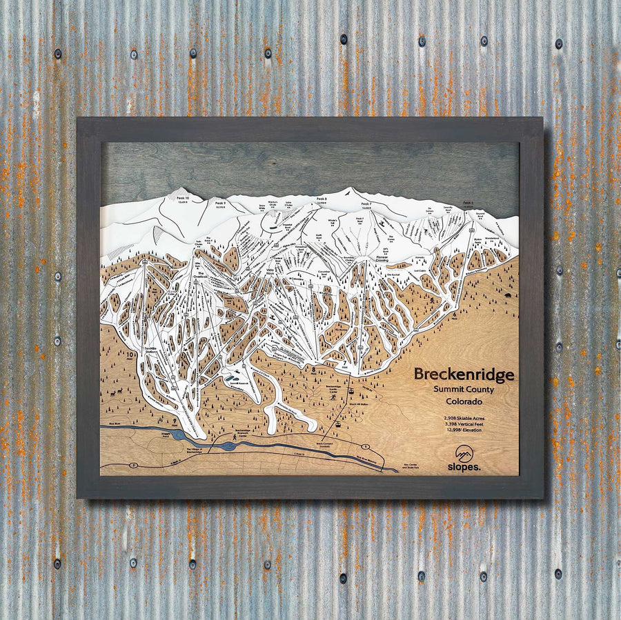 Breckenridge, CO Ski Trail Map Artwork Slopes Mountain Art 23" x 28" Midnight Grey 