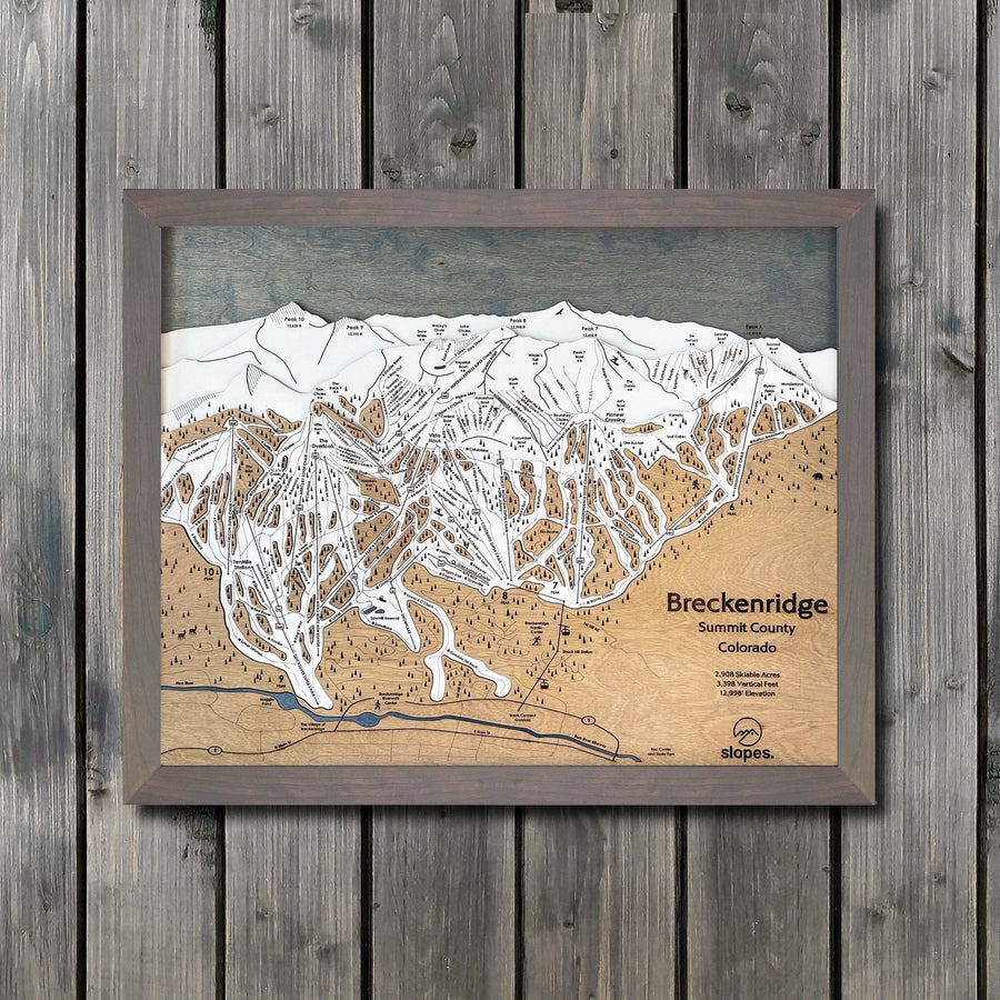 Breckenridge, CO Ski Trail Map Artwork Slopes Mountain Art 23" x 28" Storm Grey 