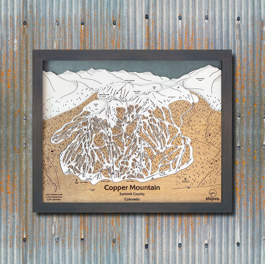 Copper Mountain, CO Ski Trail Map Artwork Slopes Mountain Art 23" x 28" Midnight Grey 