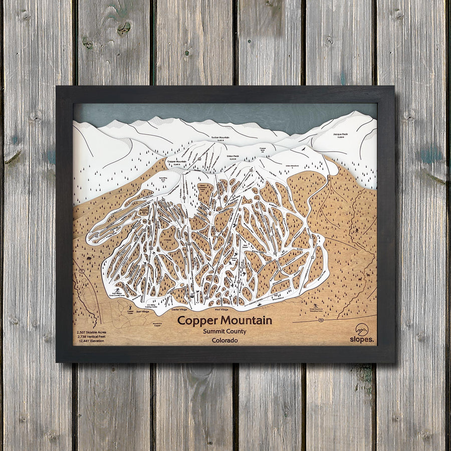 Copper Mountain, CO Ski Trail Map Artwork Slopes Mountain Art 23" x 28" Matte Black 