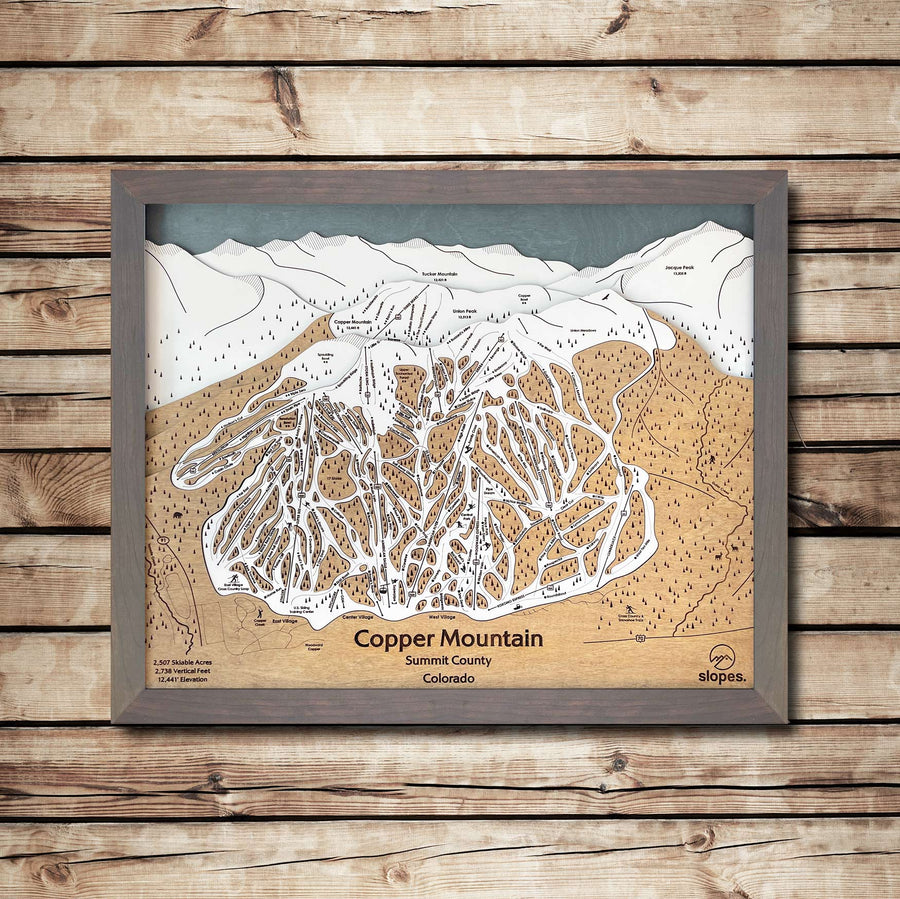 Copper Mountain, CO Ski Trail Map Artwork Slopes Mountain Art 23" x 28" Storm Grey 