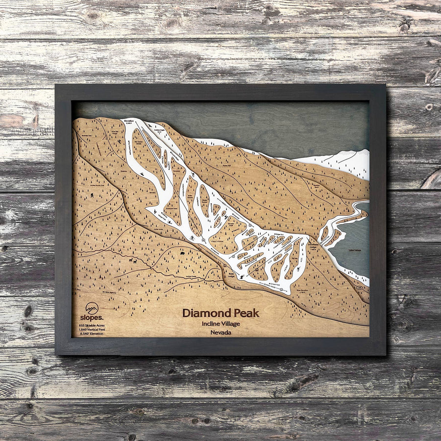 Diamond Peak, NV Ski Trail Map Artwork Slopes Mountain Art 23" x 28" Midnight Grey 