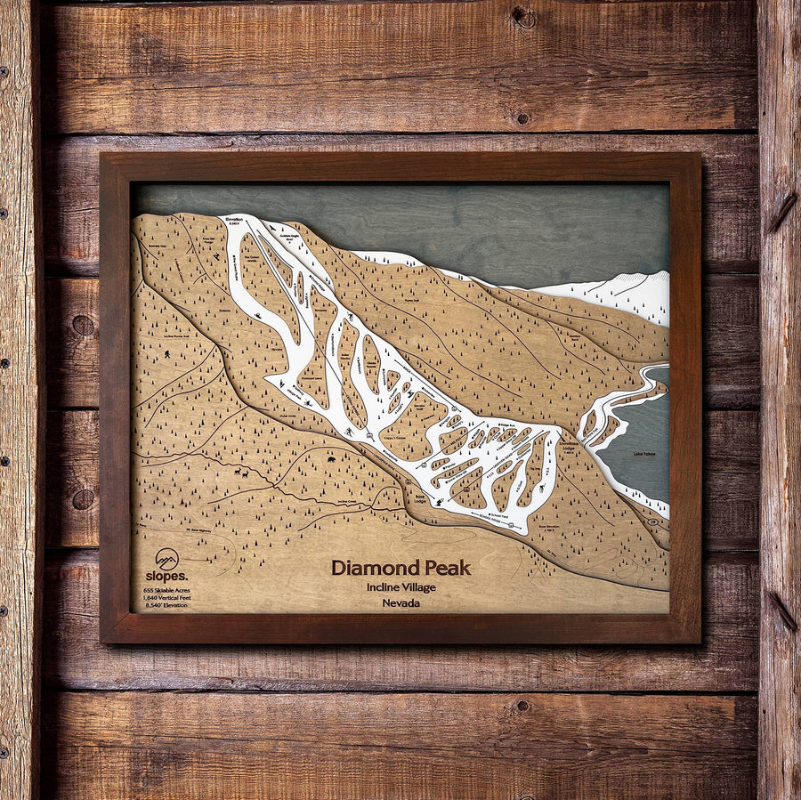 Diamond Peak, NV Ski Trail Map Artwork Slopes Mountain Art 23" x 28" Rustic Kona 