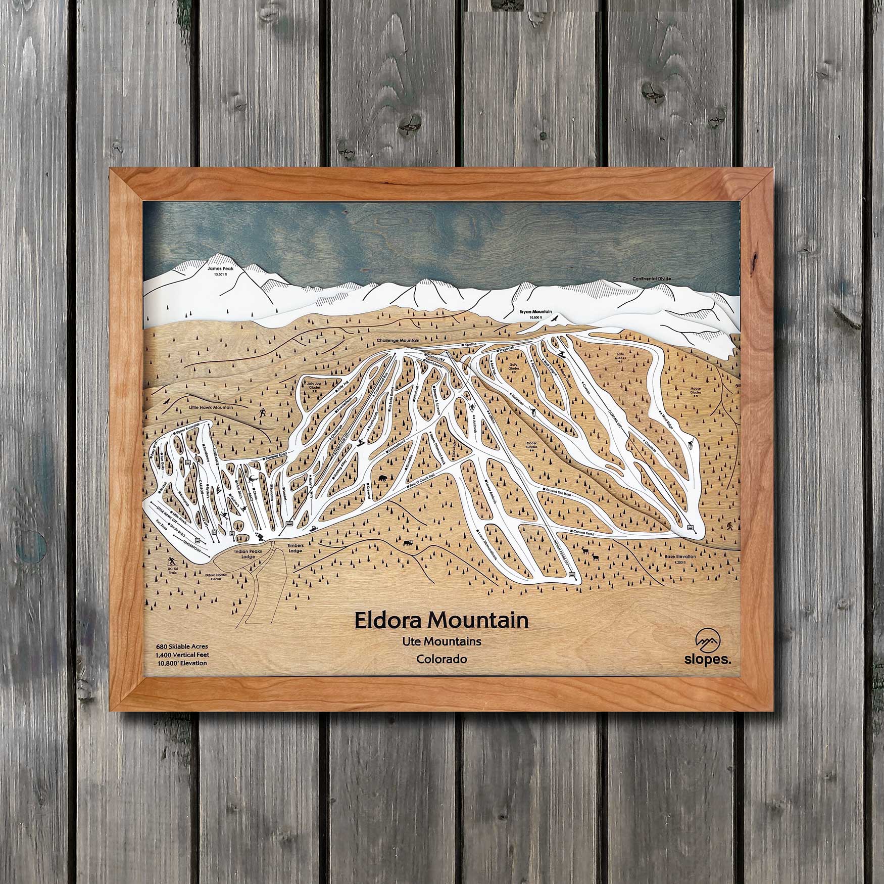 Eldora Mountain, CO Ski Trail Map Artwork Slopes Mountain Art 23" x 28" Natural 