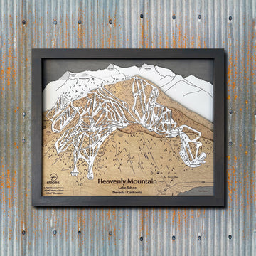 Heavenly Mountain CA/NV, Ski Trail Map Artwork Slopes Mountain Art 23" x 28" Midnight Grey 