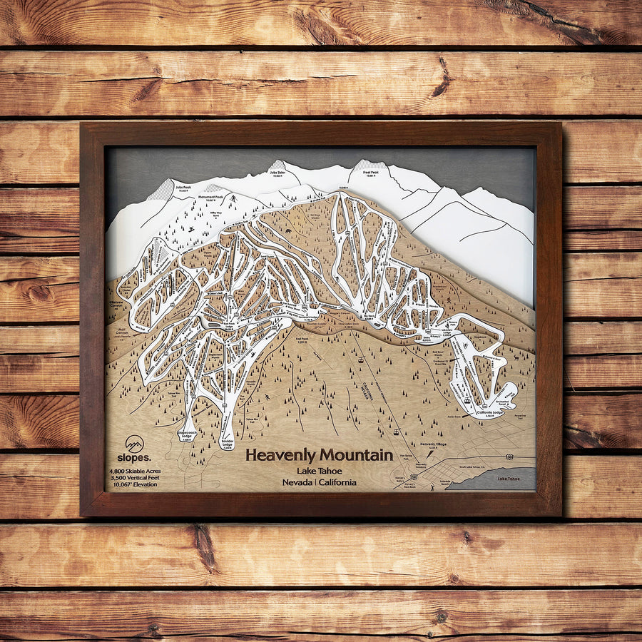 Heavenly Mountain CA/NV, Ski Trail Map Artwork Slopes Mountain Art 23" x 28" Rustic Kona 