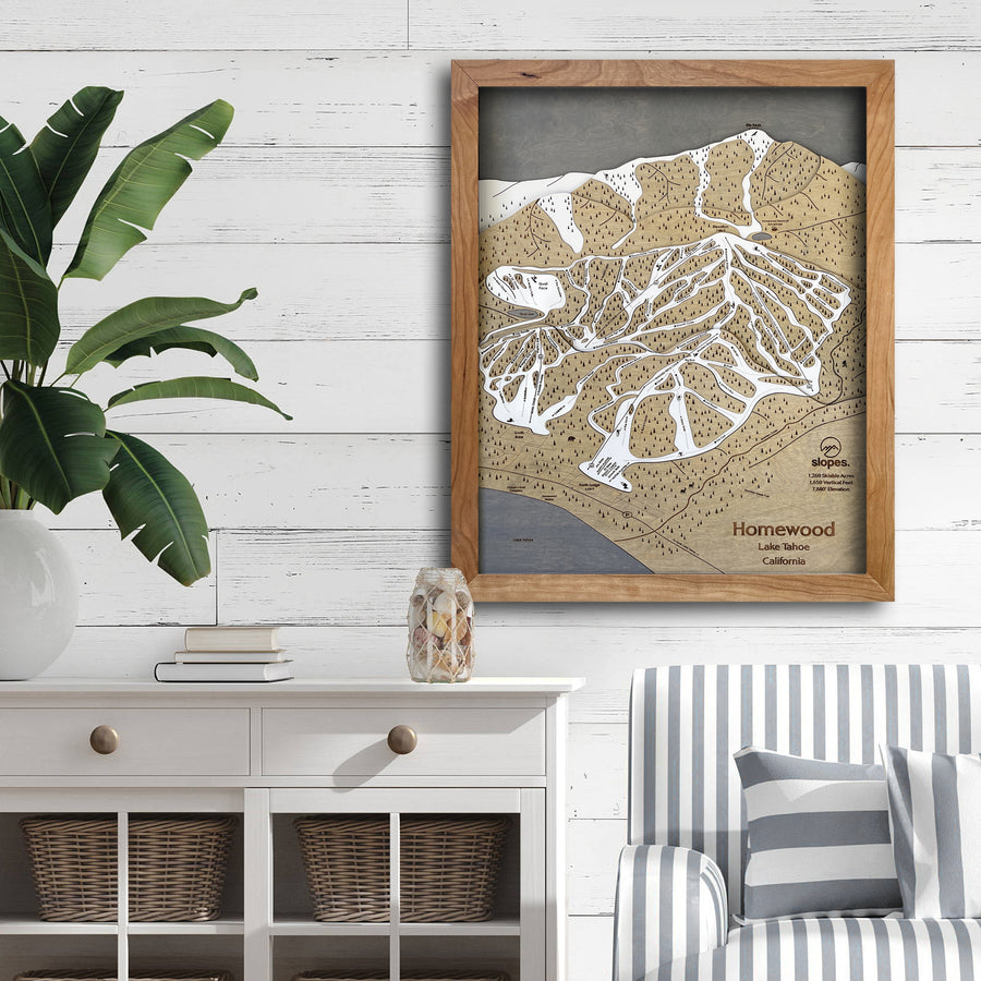 Homewood Mountain, CA Ski Trail Map Artwork Slopes Mountain Art   