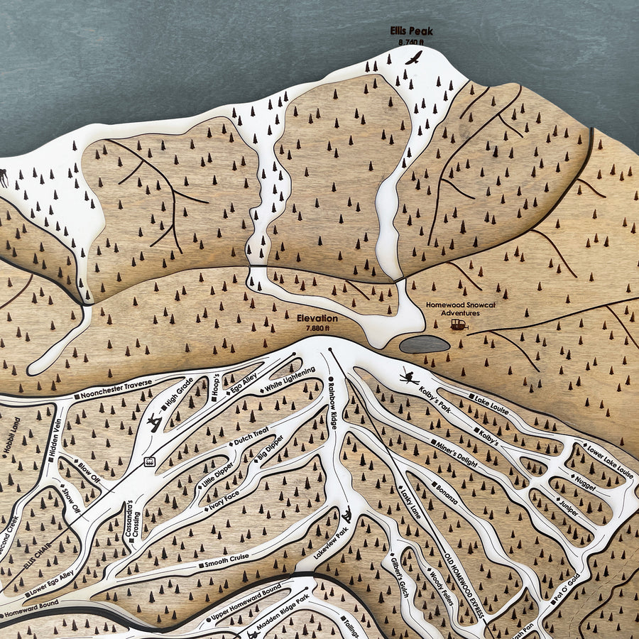 Homewood Mountain, CA Ski Trail Map Artwork Slopes Mountain Art   