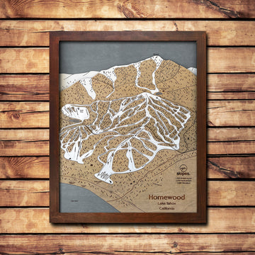 Homewood Mountain, CA Ski Trail Map Artwork Slopes Mountain Art 23" x 28" Rustic Kona 