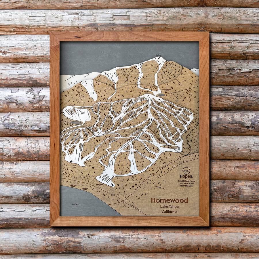 Homewood Mountain, CA Ski Trail Map Artwork Slopes Mountain Art 23" x 28" Natural 