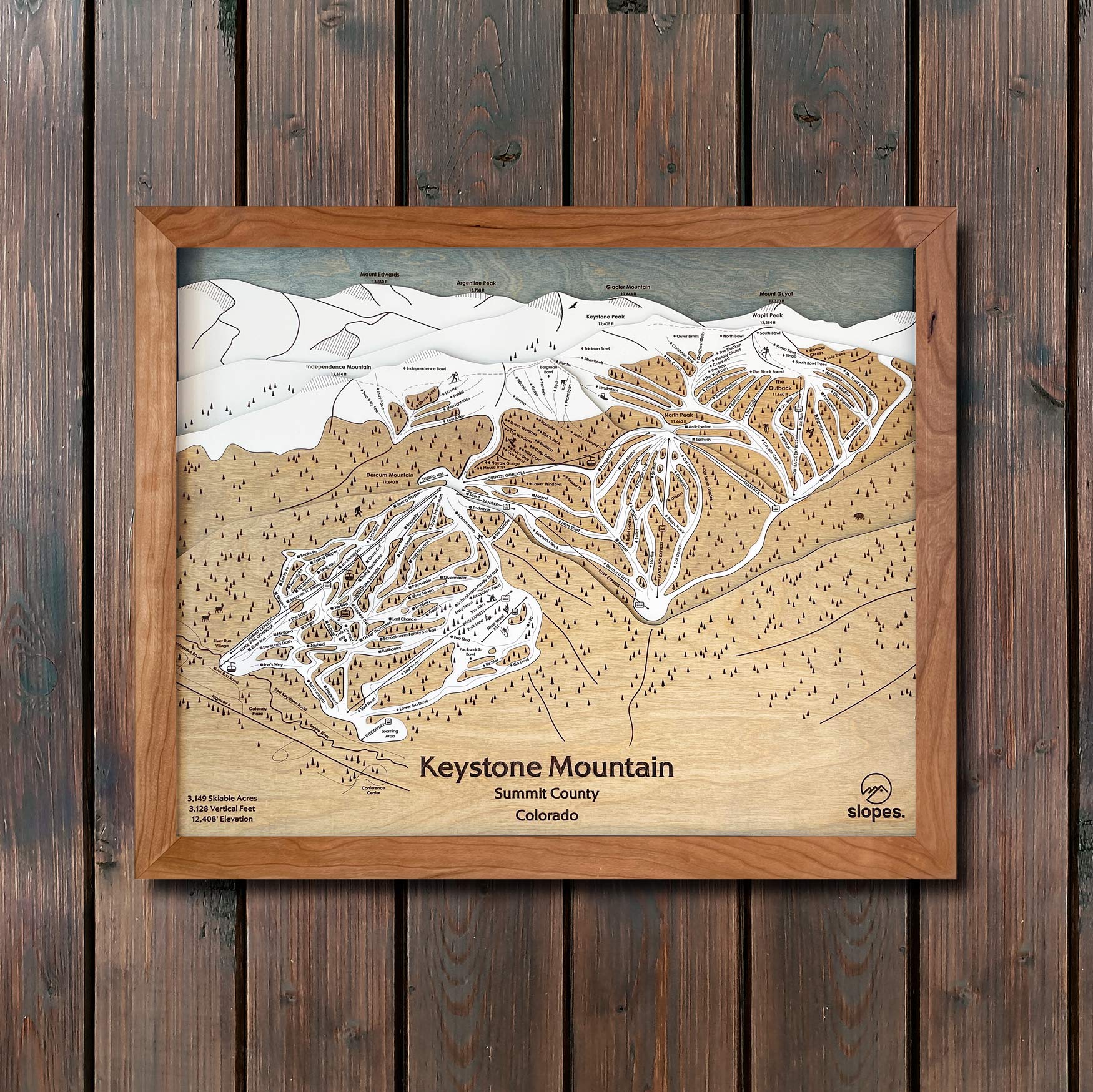 Keystone Mountain, CO Ski Trail Map Artwork Slopes Mountain Art 23" x 28" Natural 