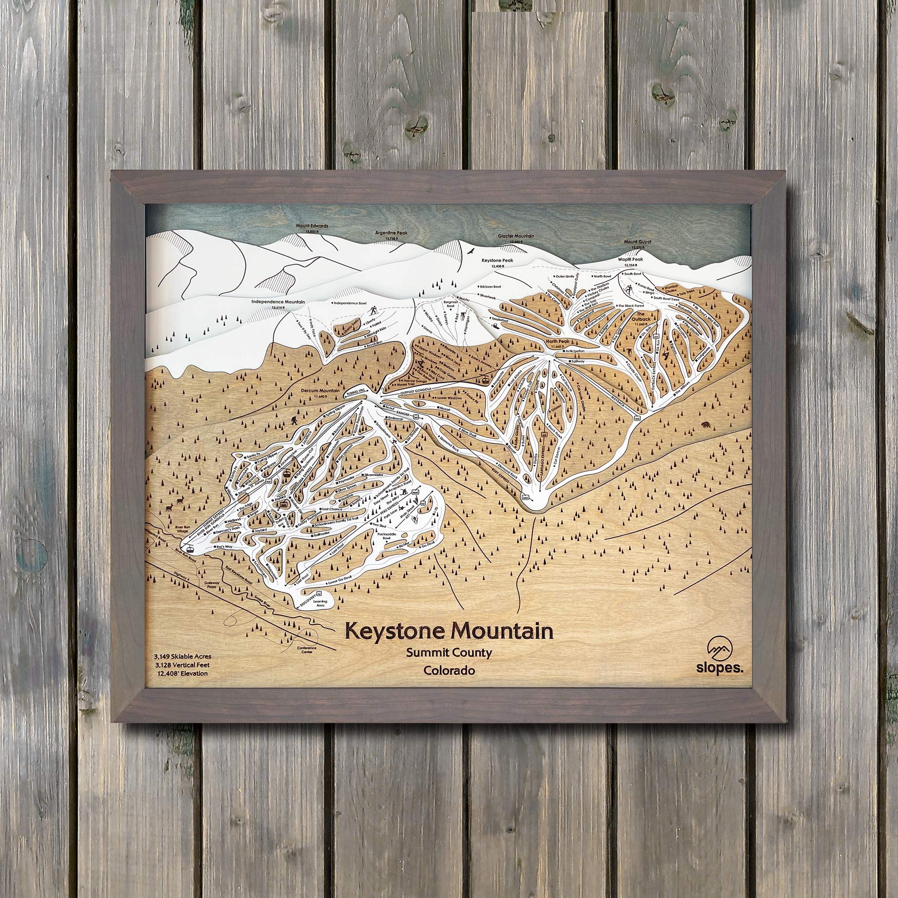 Keystone Mountain, CO Ski Trail Map Artwork Slopes Mountain Art 23" x 28" Storm Grey 