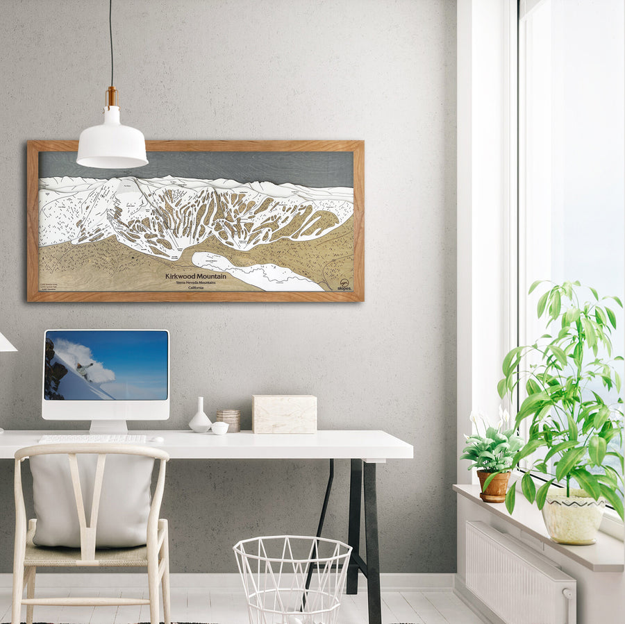 Kirkwood Mountain, CA Ski Trail Map Artwork Slopes Mountain Art 23″ x 48″ Natural 