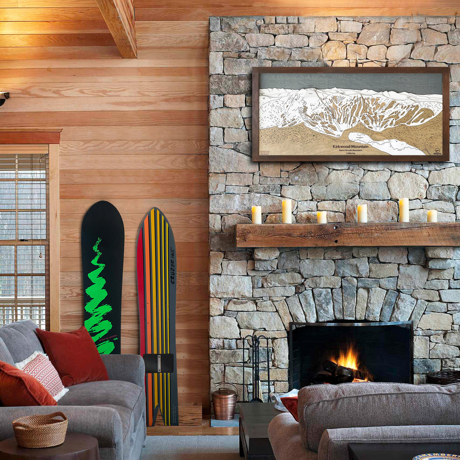 Kirkwood Mountain, CA Ski Trail Map Artwork Slopes Mountain Art 23″ x 48″ Rustic Kona 