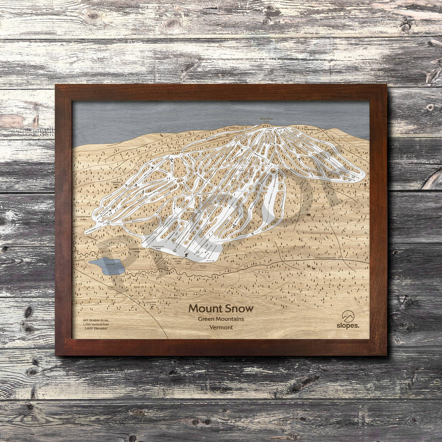 Mount Snow, VT Ski Trail Map Artwork Slopes Mountain Art 23" x 28" Rustic Kona 