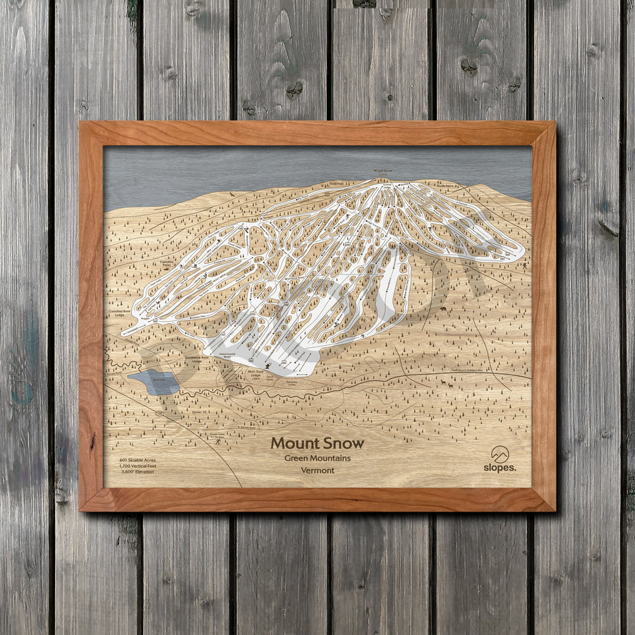 Mount Snow, VT Ski Trail Map Artwork Slopes Mountain Art 23" x 28" Natural 