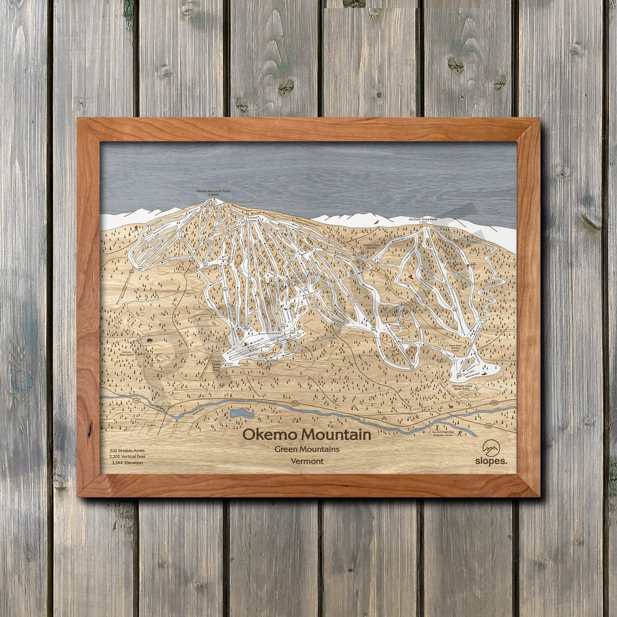 Okemo Mountain, VT Ski Trail Map Artwork Slopes Mountain Art 23" x 28" Natural 