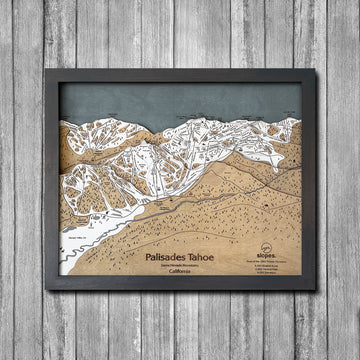 Palisades Tahoe, CA Ski Trail Map Artwork Slopes Mountain Art 23" x 28" Midnight Grey 