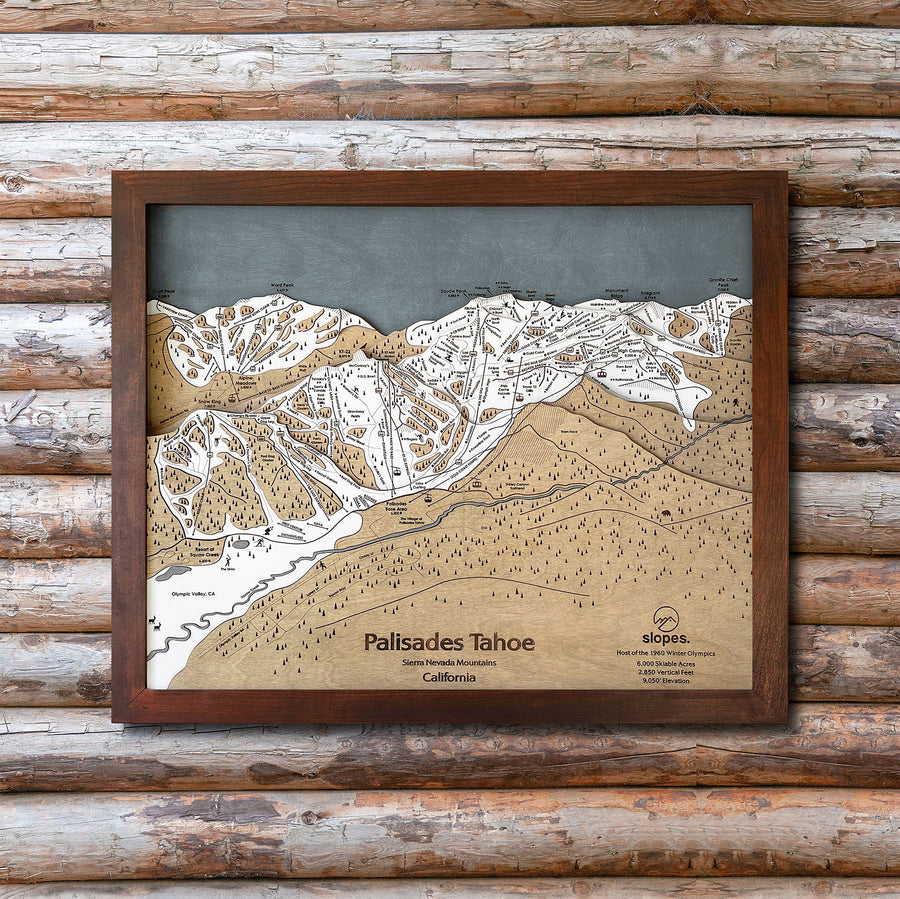 Palisades Tahoe, CA Ski Trail Map Artwork Slopes Mountain Art 23" x 28" Rustic Kona 