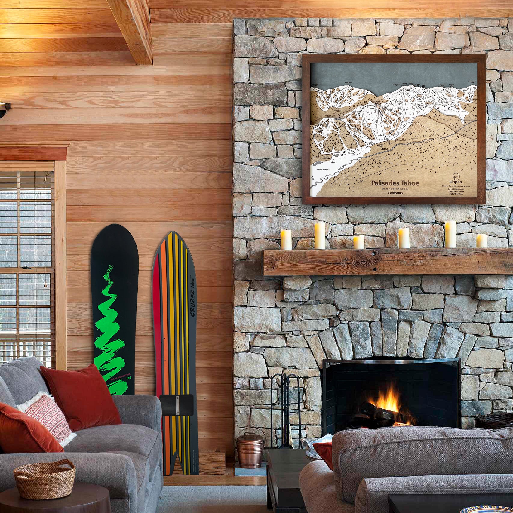 Palisades Tahoe, CA Ski Trail Map Artwork Slopes Mountain Art   