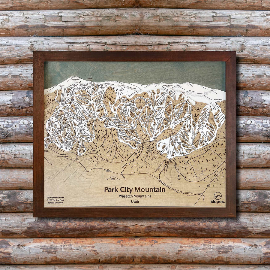 Park City Mountain, UT Ski Trail Map Artwork Slopes Mountain Art 23" x 28" Rustic Kona 