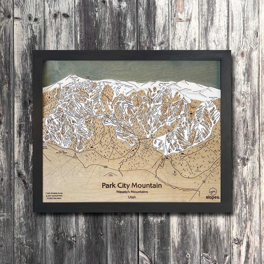 Park City Mountain, UT Ski Trail Map Artwork Slopes Mountain Art 23" x 28" Matte Black 