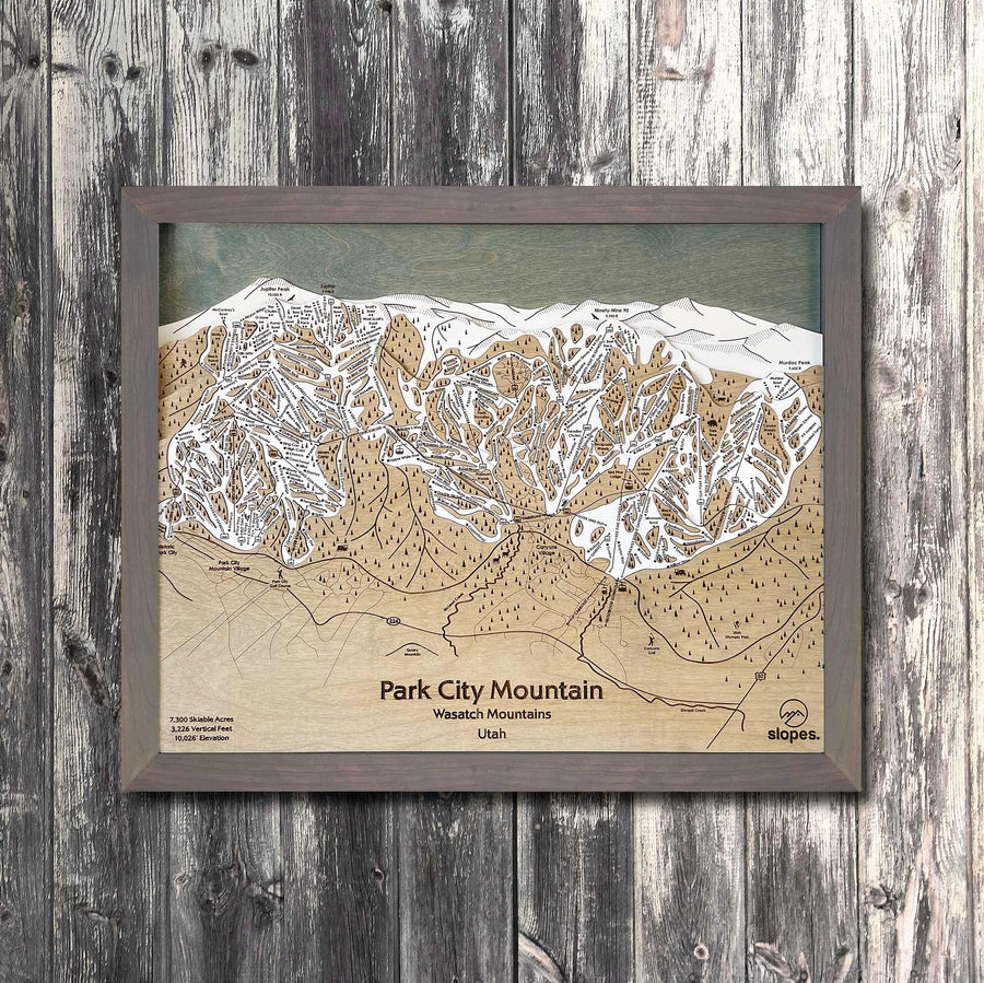 Park City Mountain, UT Ski Trail Map Artwork Slopes Mountain Art 23" x 28" Storm Grey 