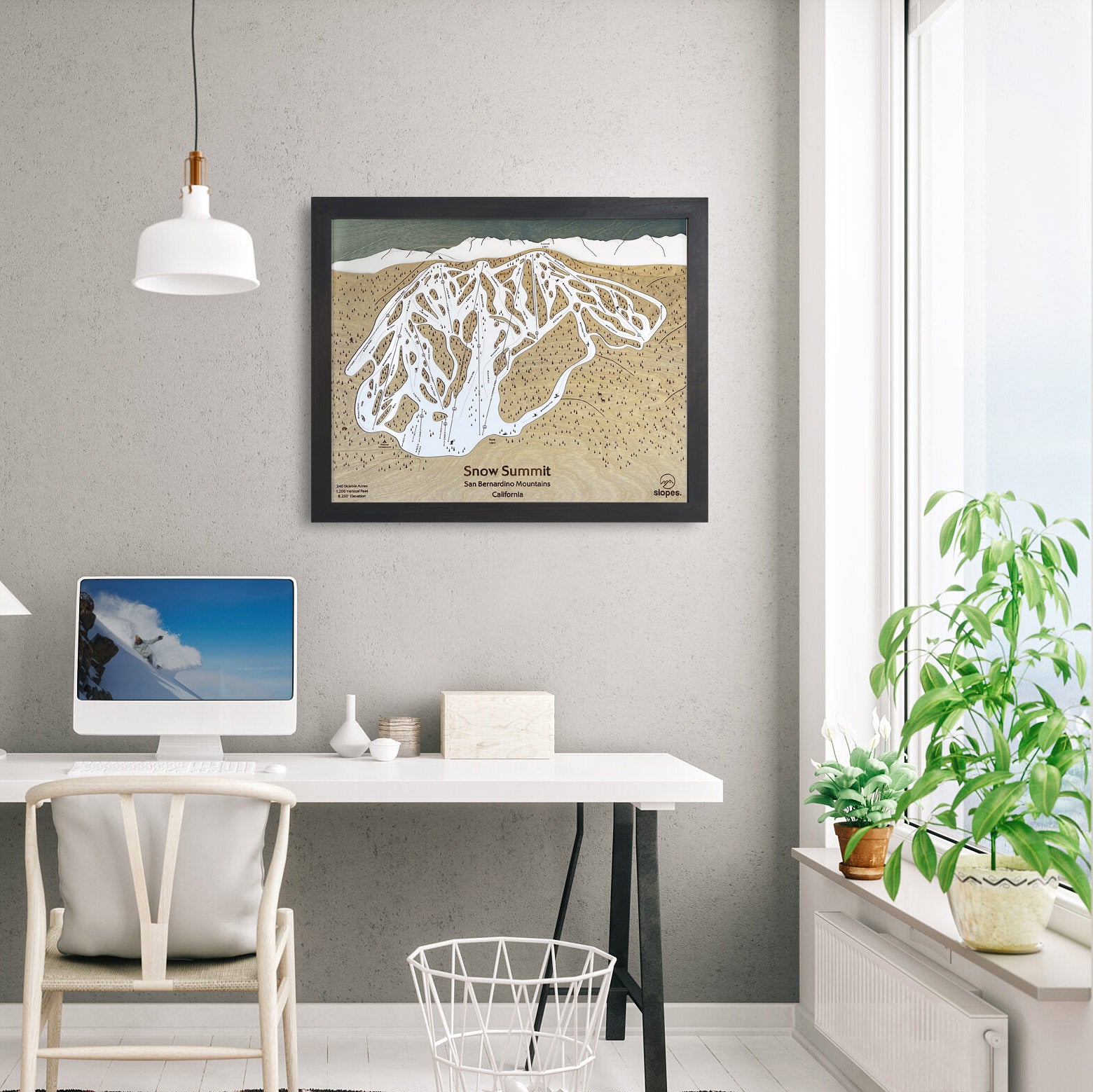 Snow Summit, CA Ski Trail Map Artwork Slopes Mountain Art   