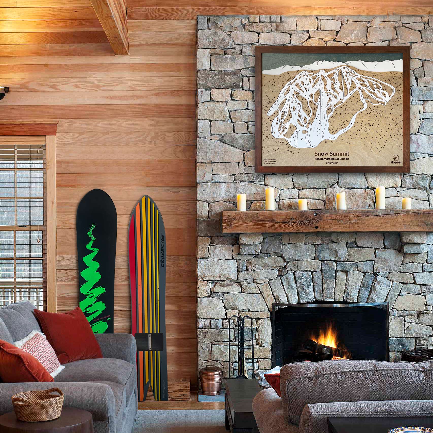 Snow Summit, CA Ski Trail Map Artwork Slopes Mountain Art   