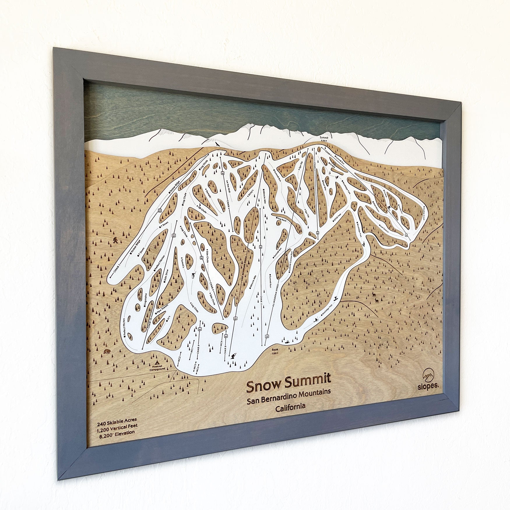 Snow Summit, CA Ski Trail Map Artwork Slopes Mountain Art   