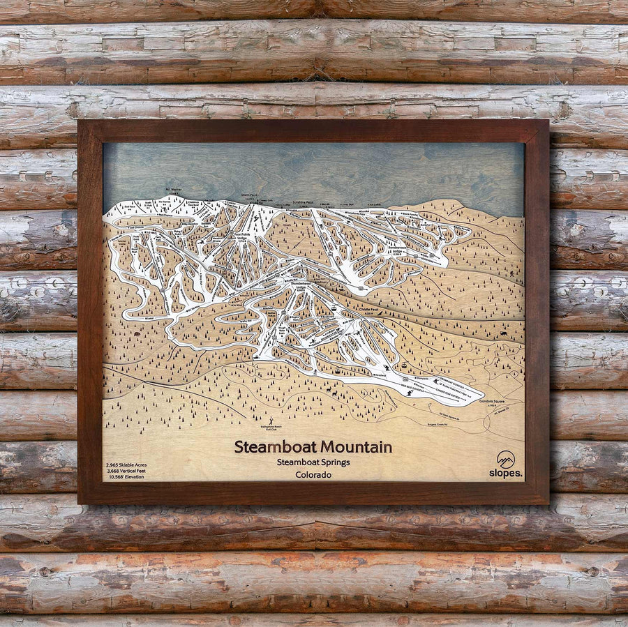 Steamboat Mountain, CO Ski Trail Map Artwork Slopes Mountain Art 23" x 28" Rustic Kona 