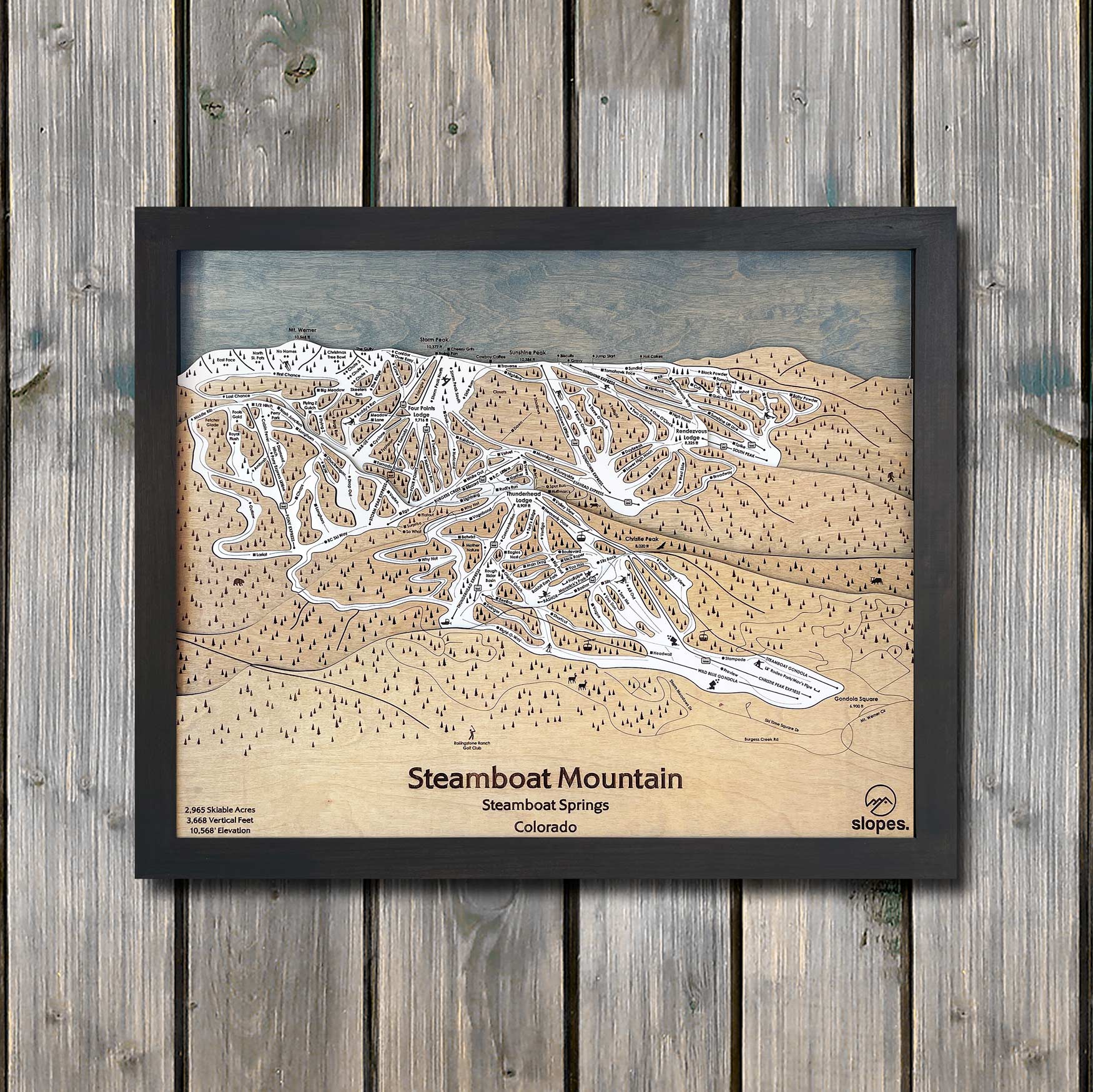 Steamboat Mountain, CO Ski Trail Map Artwork Slopes Mountain Art 23" x 28" Matte Black 