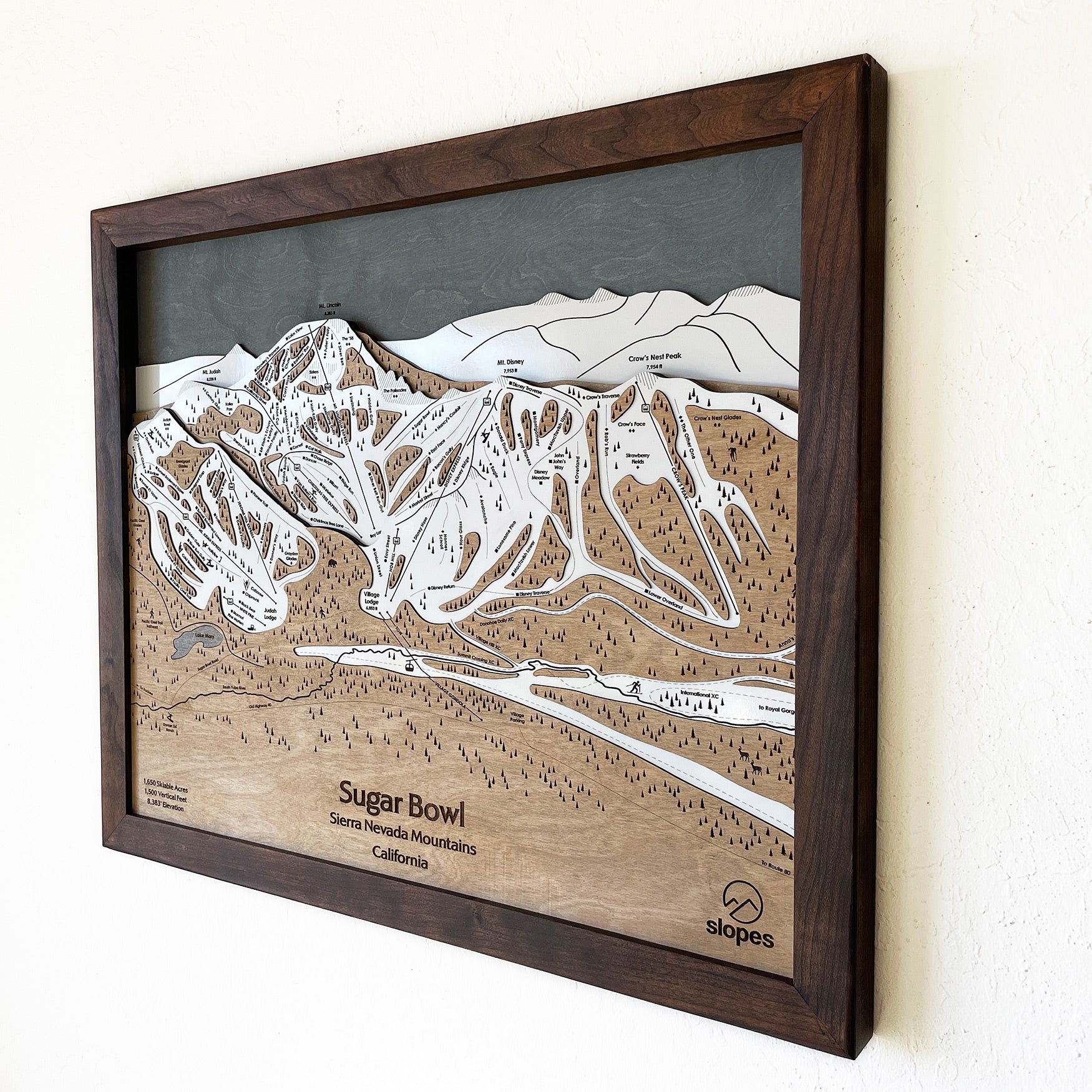 Sugar Bowl CA Ski Trail Map 3D Wooden Ski Trail Map Art Slopes