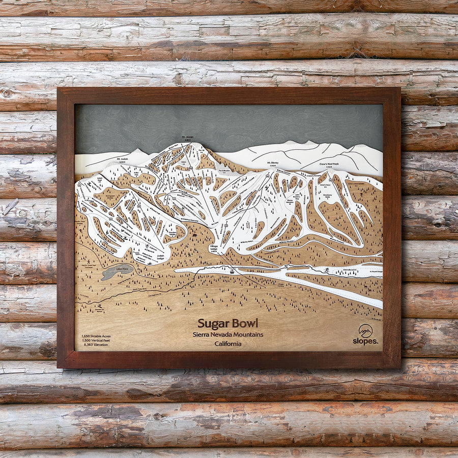 Sugar Bowl, CA Ski Trail Map Artwork Slopes Mountain Art 23" x 28" Rustic Kona 