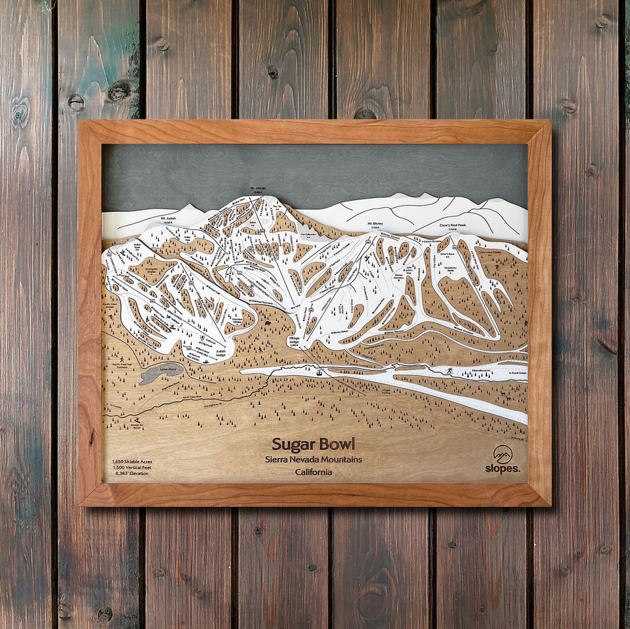 Sugar Bowl, CA Ski Trail Map Artwork Slopes Mountain Art 23" x 28" Natural 