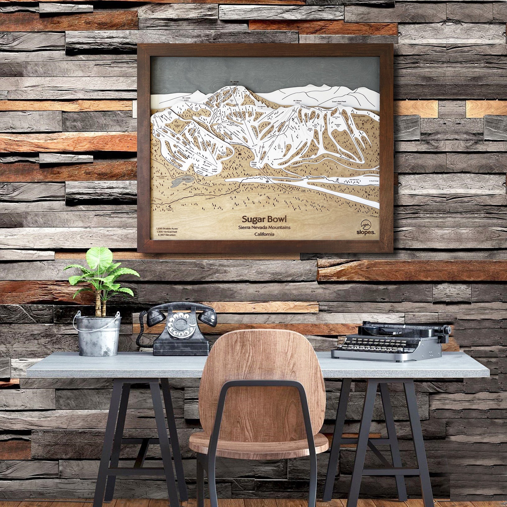 Sugar Bowl, CA Ski Trail Map Artwork Slopes Mountain Art   
