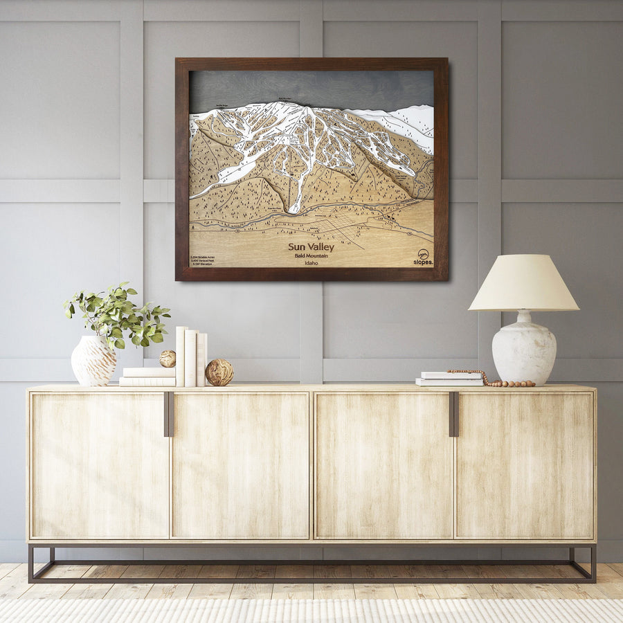 Sun Valley, ID Ski Trail Map Artwork Slopes Mountain Art 23" x 28" Rustic Kona 