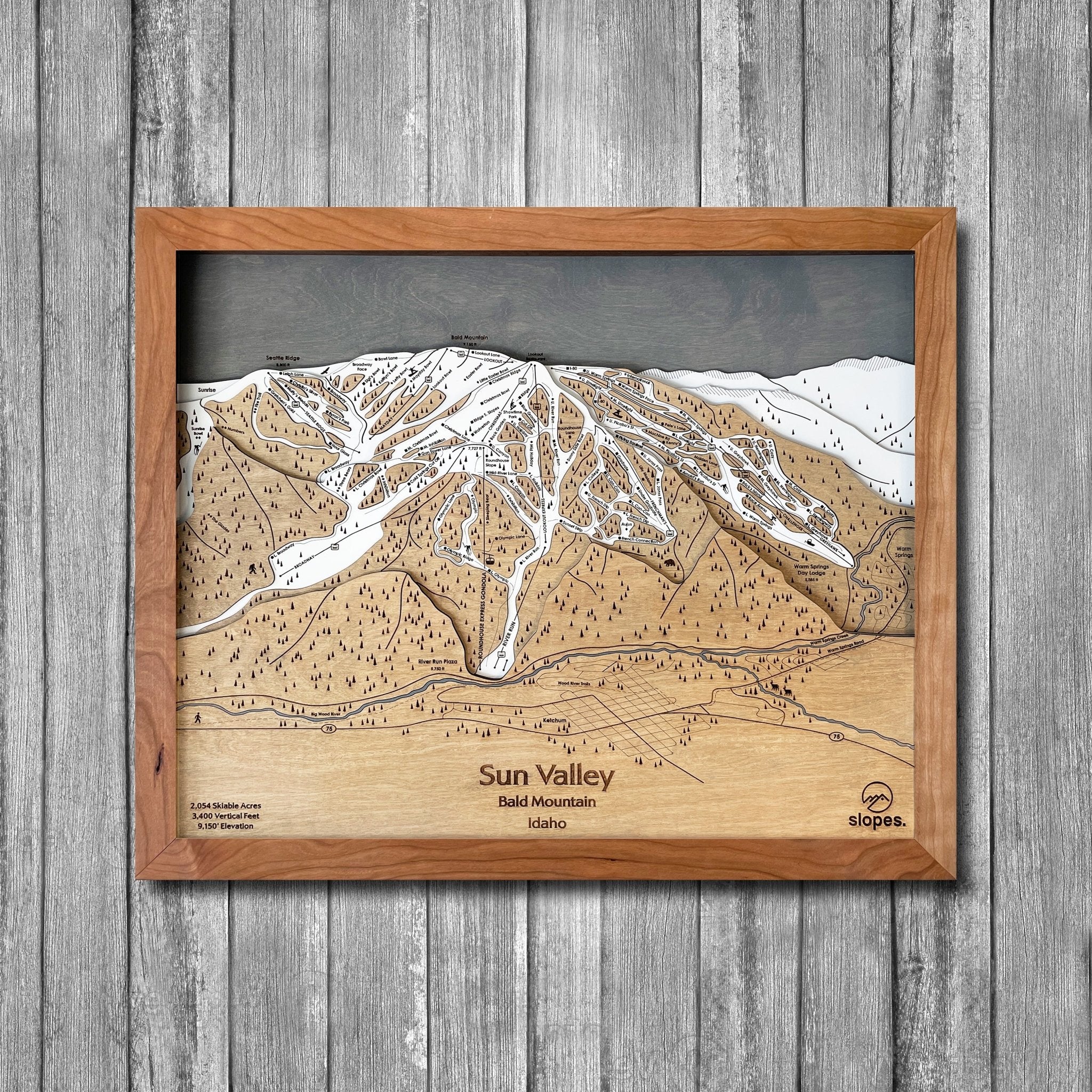 Sun Valley, ID Ski Trail Map Artwork Slopes Mountain Art 23" x 28" Natural 