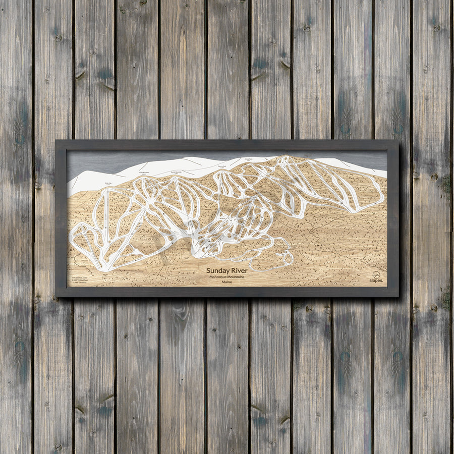 Sunday River, ME Ski Trail Map Artwork Slopes Mountain Art 23" x 48" Midnight Grey 