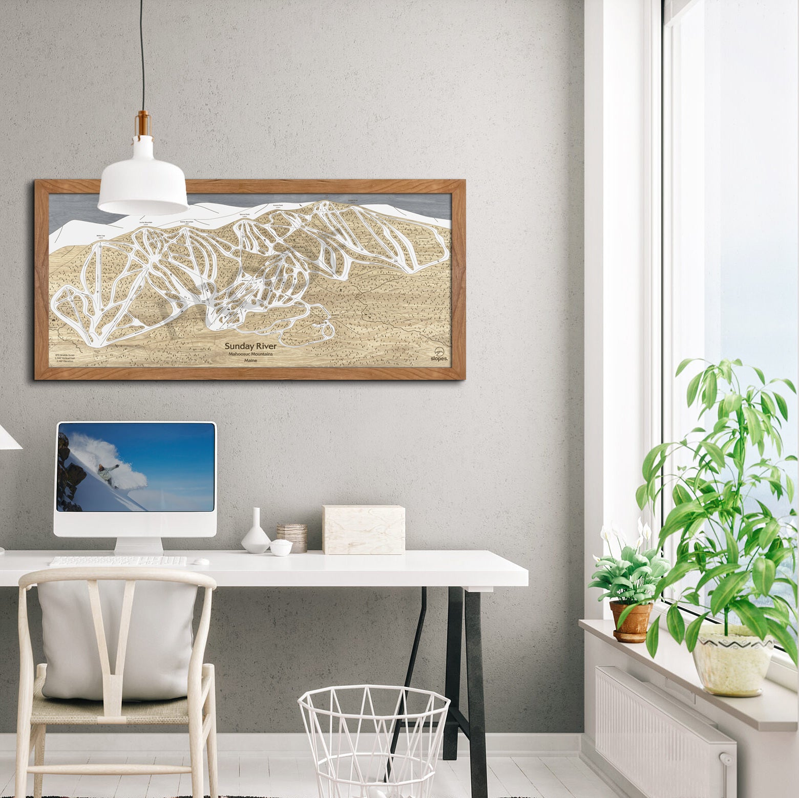 Sunday River, ME Ski Trail Map Artwork Slopes Mountain Art   